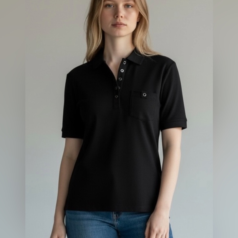 NWT Karen Scott Black Cotton Top with Grommet Accents
